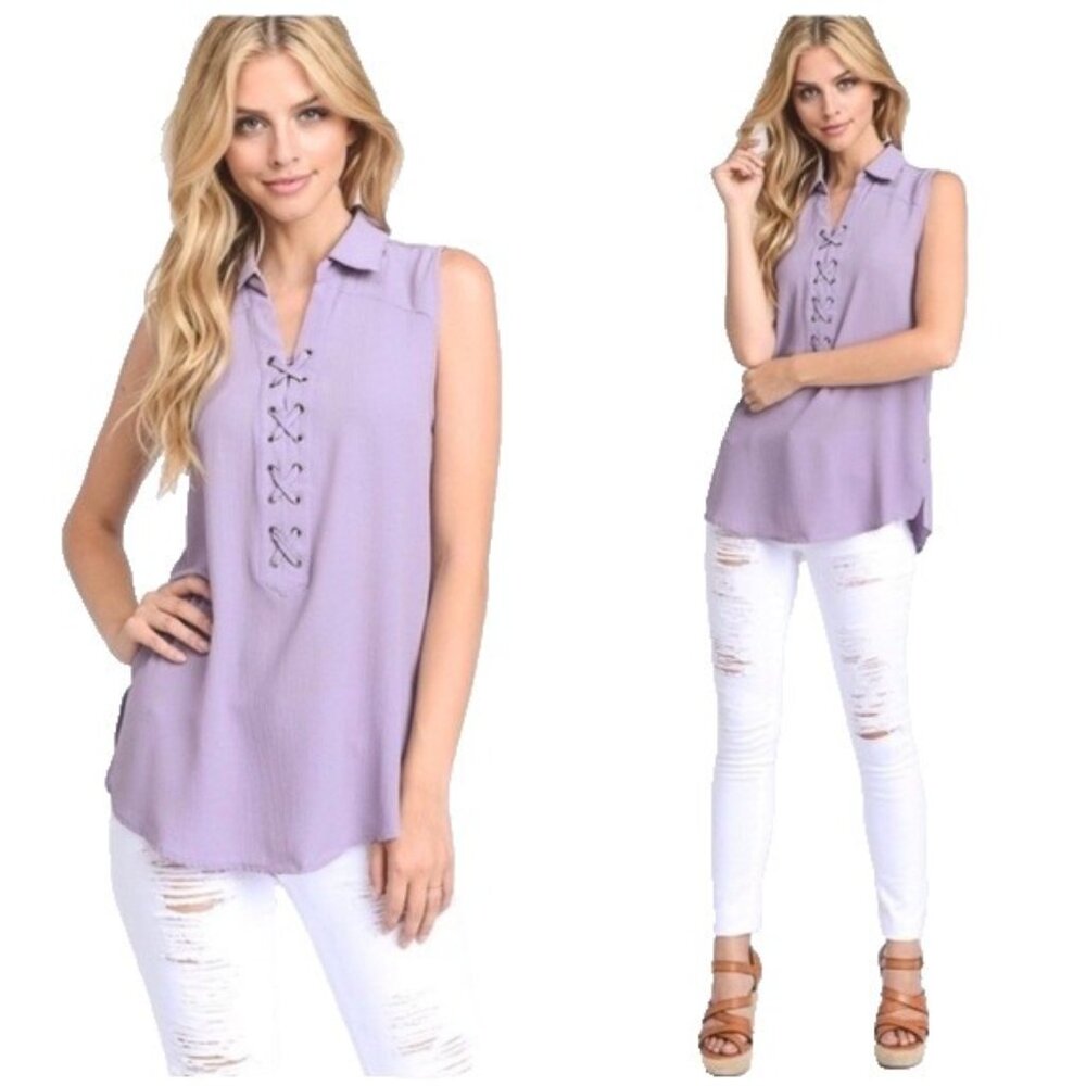 Criss Cross Lace Up Sleeveless Shirt Women Size Small Purple Romantic beachy